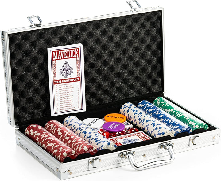 Maverick Grimaud Pokerkoffer mit 300 Chips + 2 Spiele mit 54 Karten, Grau, 130012774
