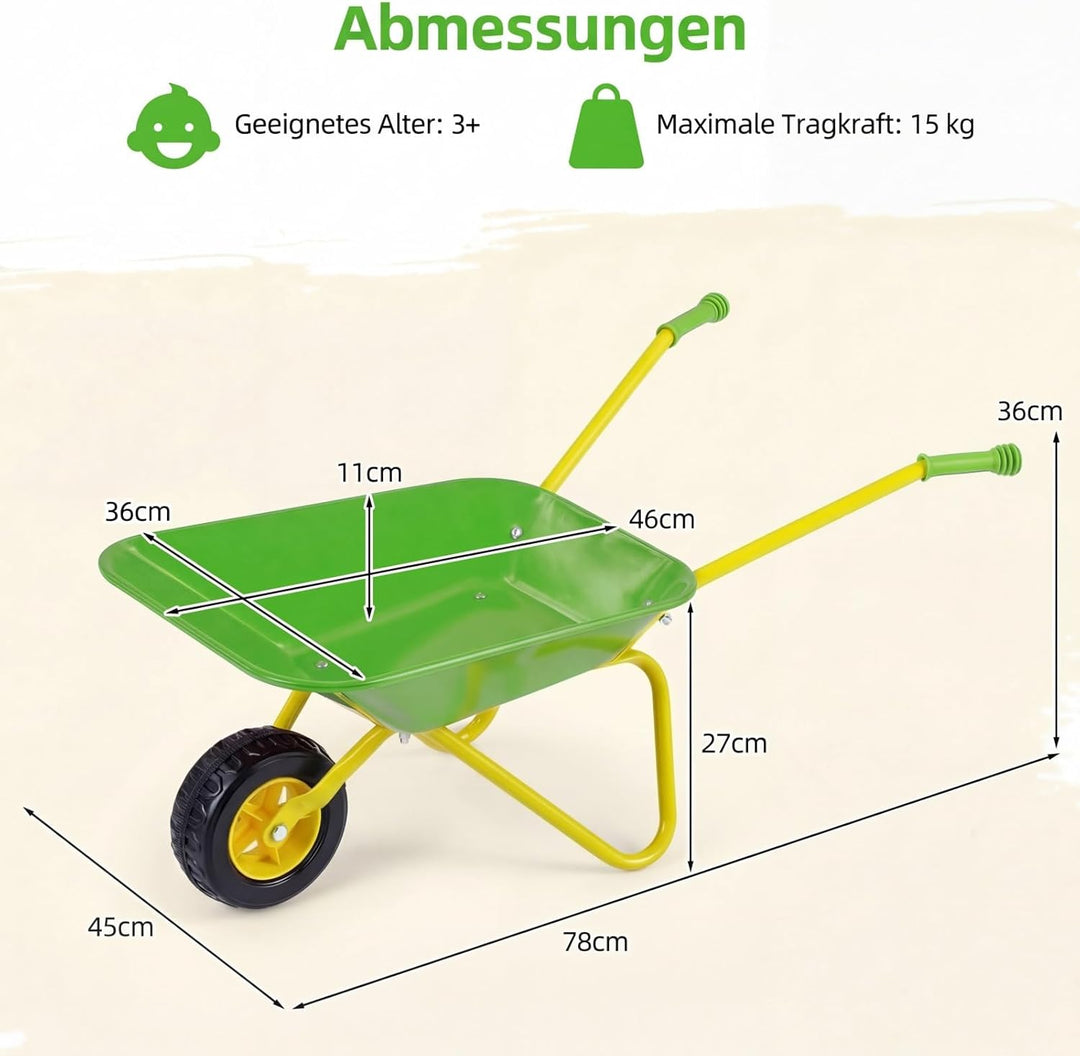 COSTWAY Schubkarre Kinder, Metallschubkarre bis zu 10 kg belastbar, Spielzeugschubkarre für Kinder a