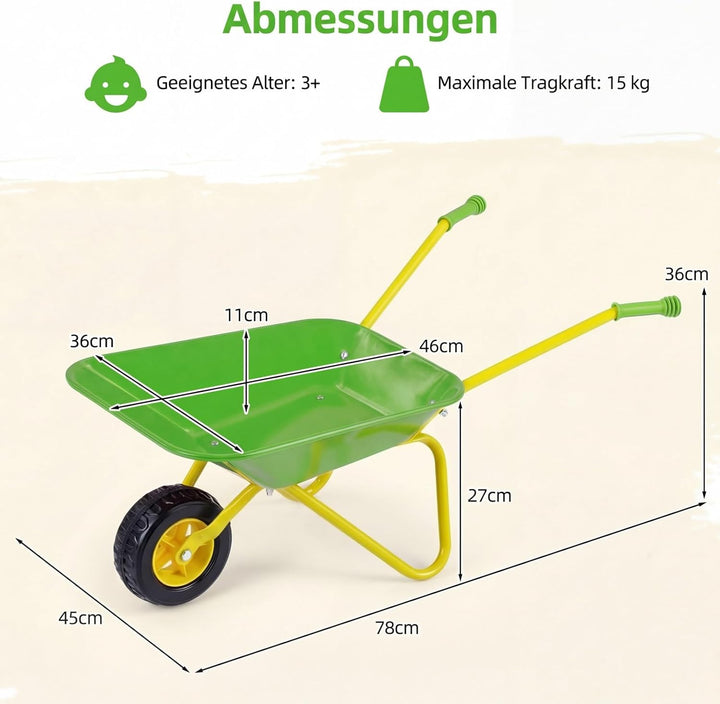 COSTWAY Schubkarre Kinder, Metallschubkarre bis zu 10 kg belastbar, Spielzeugschubkarre für Kinder a