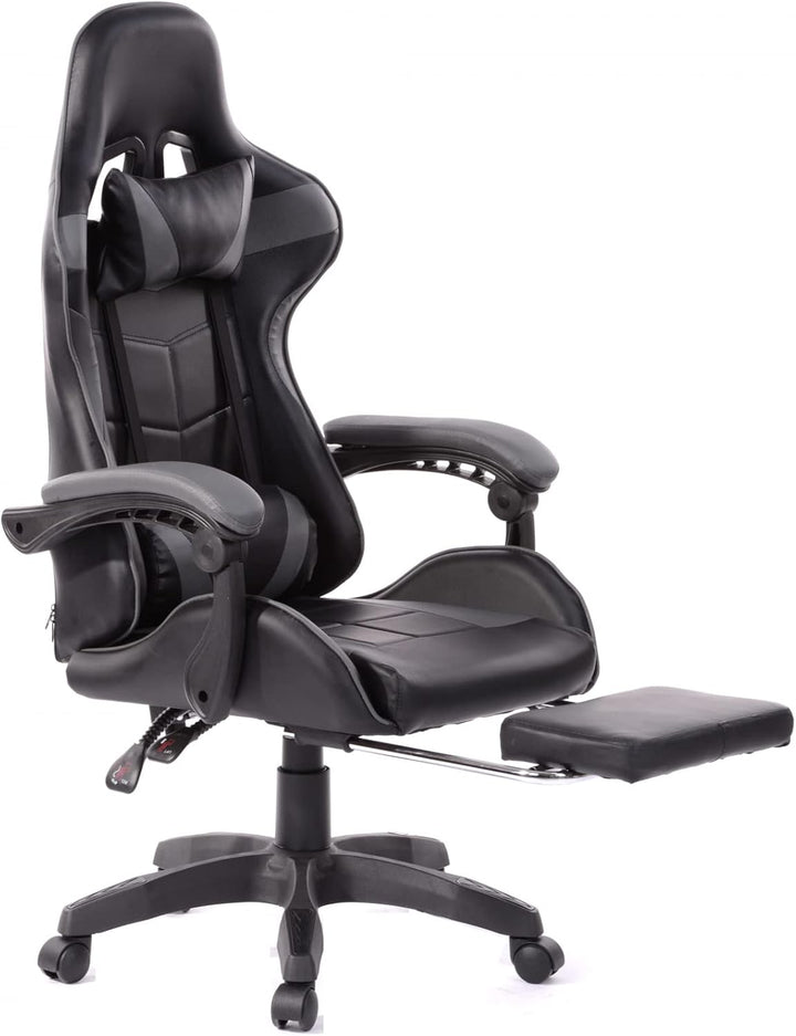 VDD Gaming Stuhl Cyclone mit Fussstütze - Bürostuhl - Racing Gaming Stuhl - grau schwarz