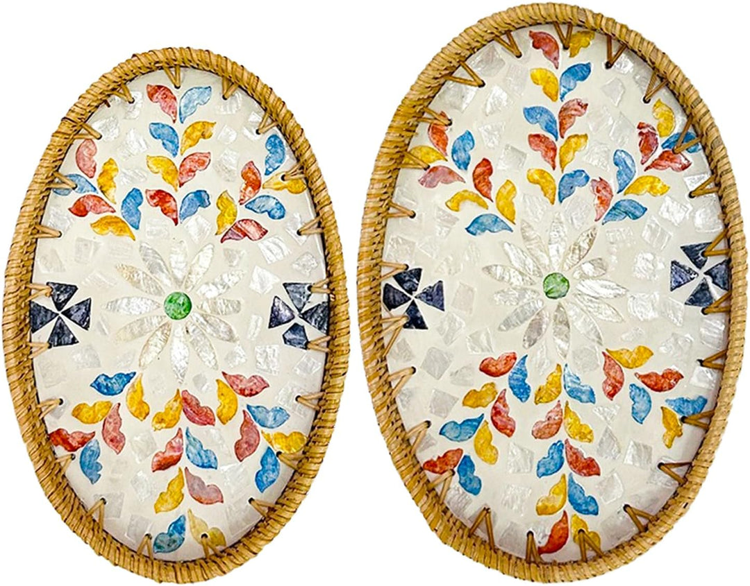 Joyeee Ovale Rattan-Tablett-Schalen, 2 Stück, Rattan-Aufbewahrungsschalen, dekorativer Weidenkorb zu
