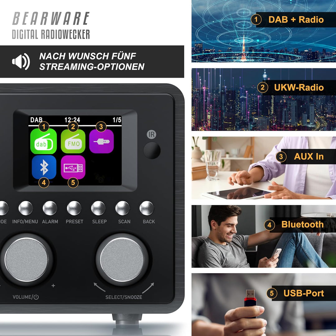 CSL - DAB+ Radio mit TFT Display und Fernbedienung - Bluetooth DAB Plus Radiowecker – DAB DAB+ FM-Ra