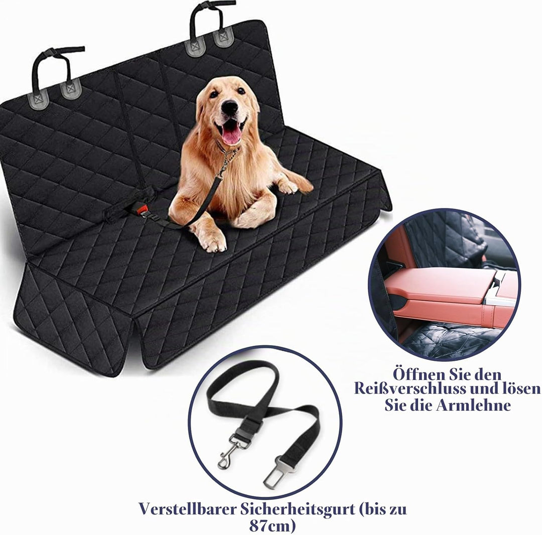 Hundedecke Auto Rückbank, Autoschondecke Hund Rücksitz mit 1 Elastischen Hundesitzgurt, 135x120cm, K
