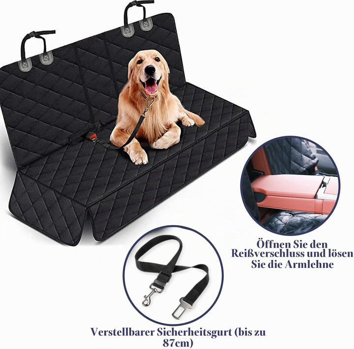 Hundedecke Auto Rückbank, Autoschondecke Hund Rücksitz mit 1 Elastischen Hundesitzgurt, 135x120cm, K