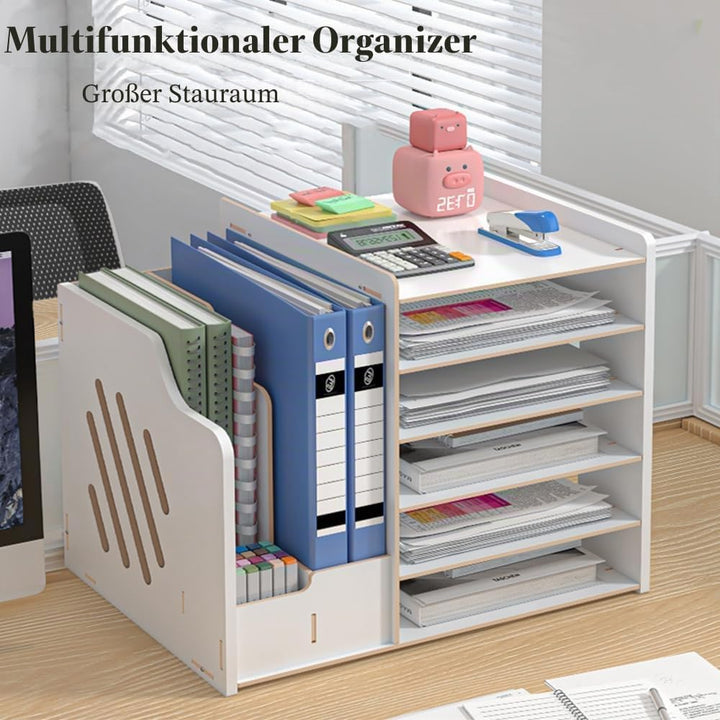 Hggzeg Schreibtisch-Organizer aus Holz,grosse Kapazität,Schreibtisch-Organizer,Aktenregal,A4-Papier-
