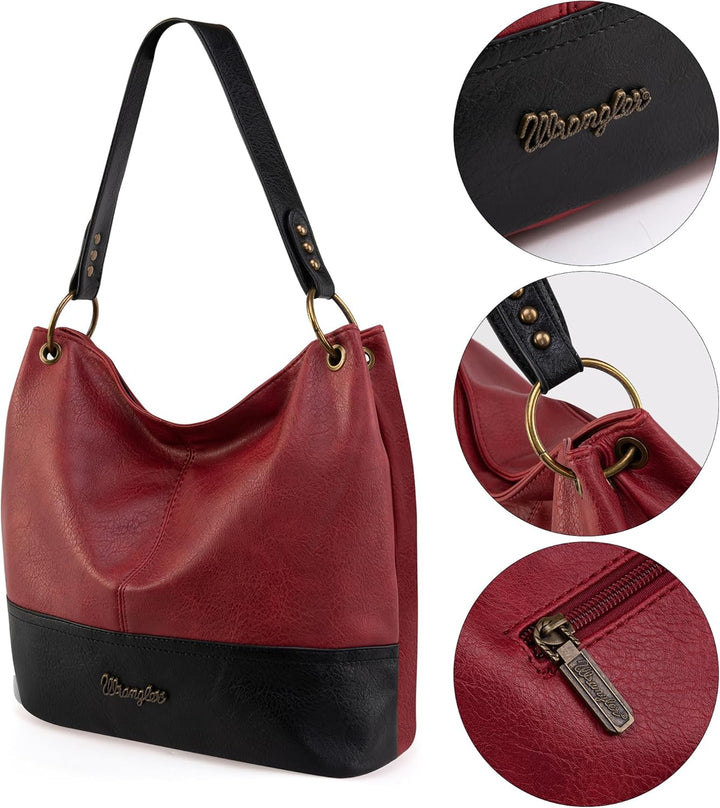 Wrangler Hobo-Taschen für Damen, veganes Leder, Griff oben, Schultertaschen und Handtaschen Rot, Rot
