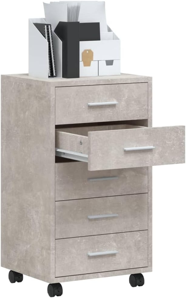Nachttisch mit 5 Schubladen, Beistellschrank mit Rollen, Kleiner Schrank, Büroschrank, Rollcontainer