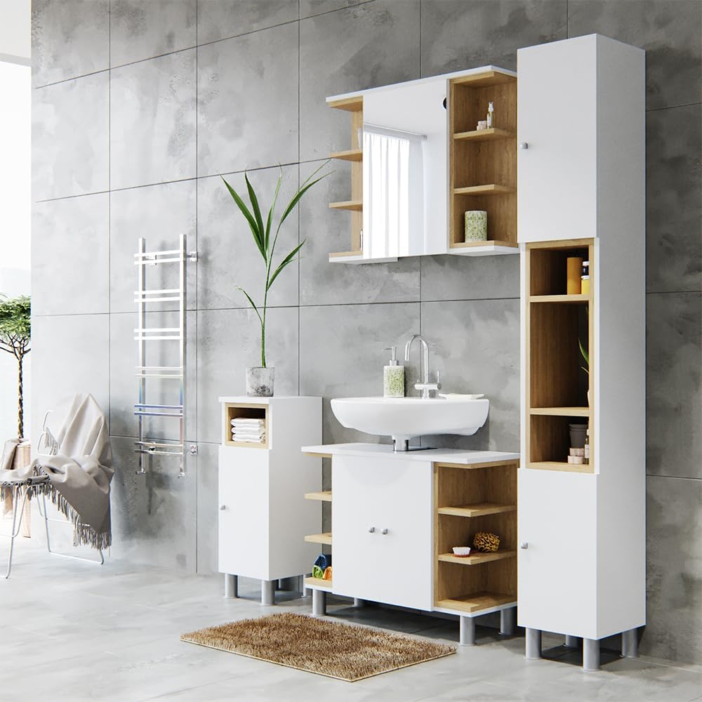 Vicco Midischrank Aquis, Weiss, 30 x 81.8 cm, zur Aufbewahrung im Badezimmer und kombinierbar mit Aq