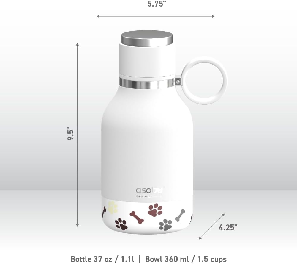 Asobu - Dog Bowl - Edelstahlflasche mit Hundenapf 1 Liter Weiss White 34 oz, White 34 oz