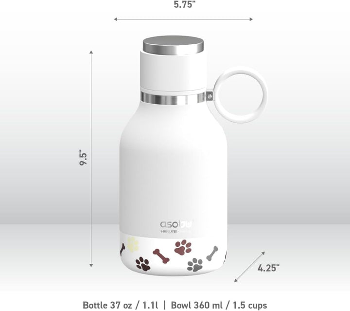 Asobu - Dog Bowl - Edelstahlflasche mit Hundenapf 1 Liter Weiss White 34 oz, White 34 oz