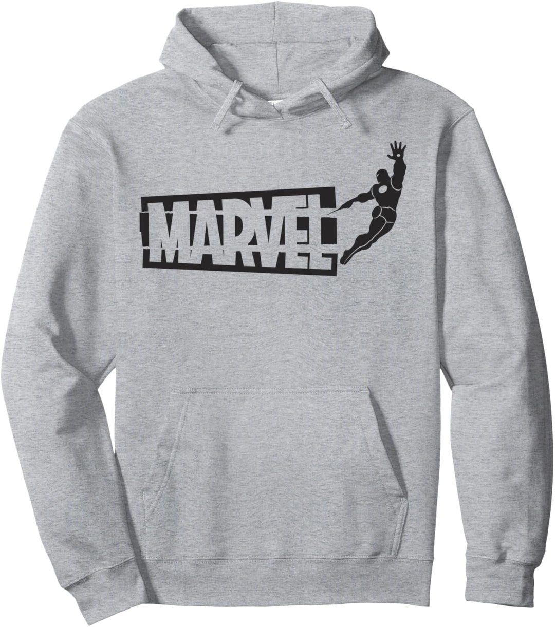 Marvel Iron Man Flat Black In Flight Silhouette Logo Pullover Hoodie