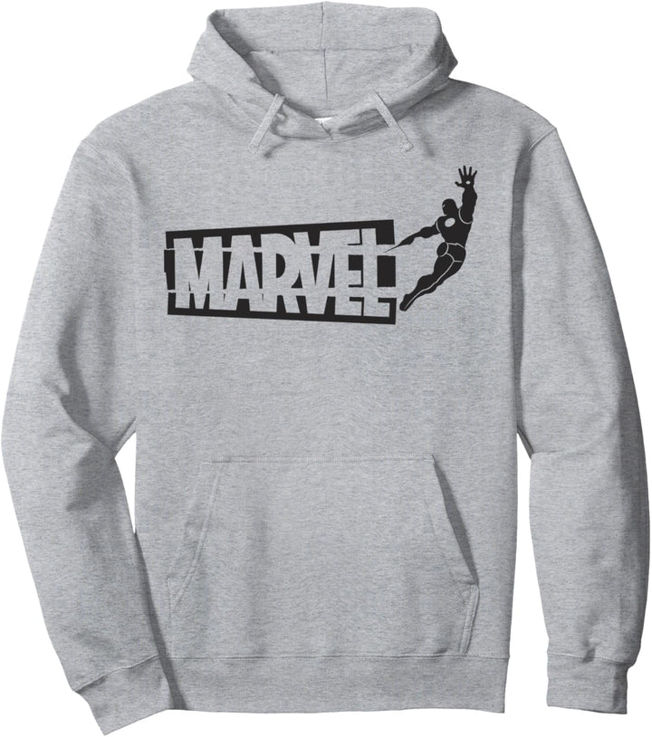 Marvel Iron Man Flat Black In Flight Silhouette Logo Pullover Hoodie