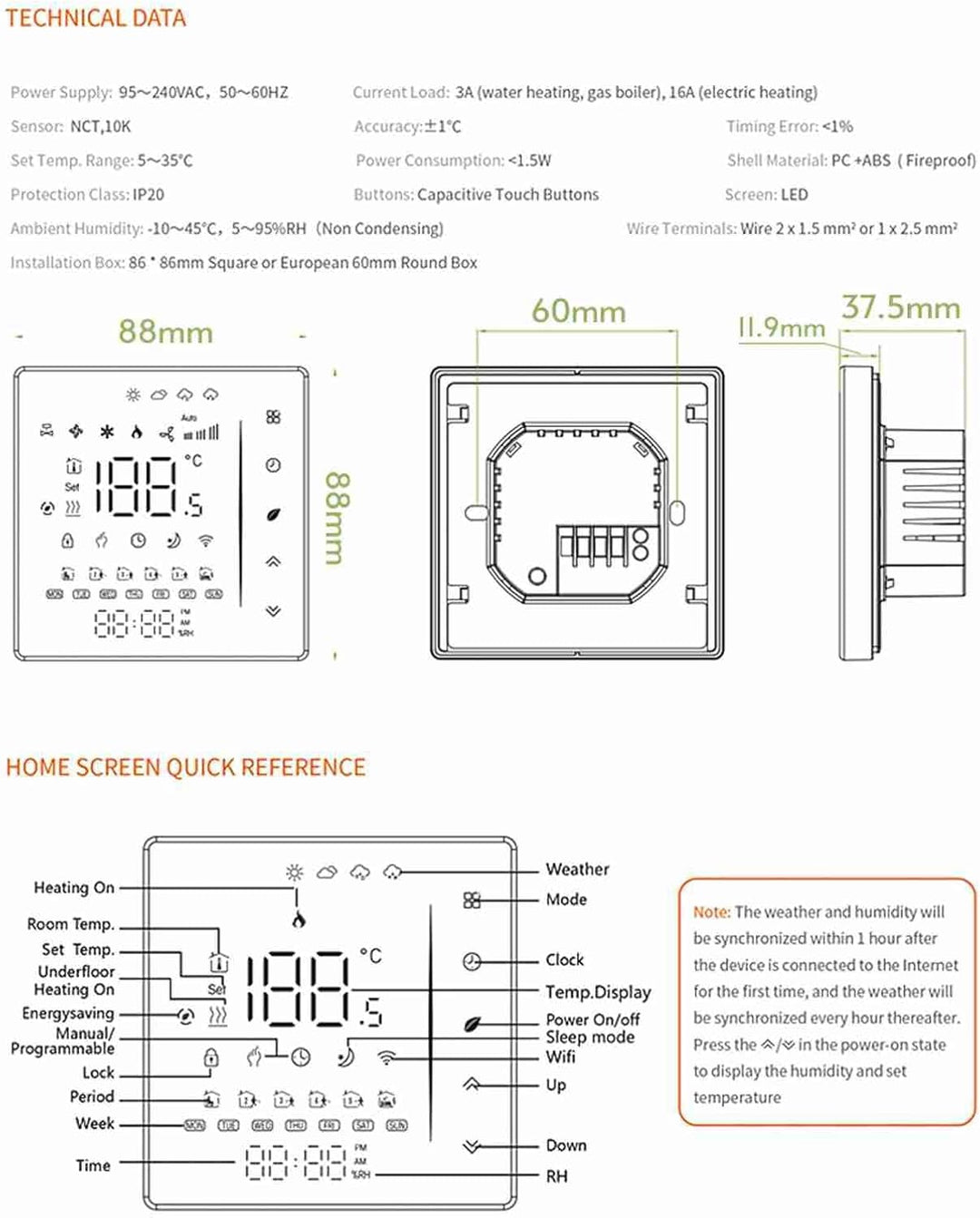 Decdeal WiFi Thermostat Wasser-Fussbodenheizung,Unterstützung Von TUYA/Smart Life,Google Home,Progra