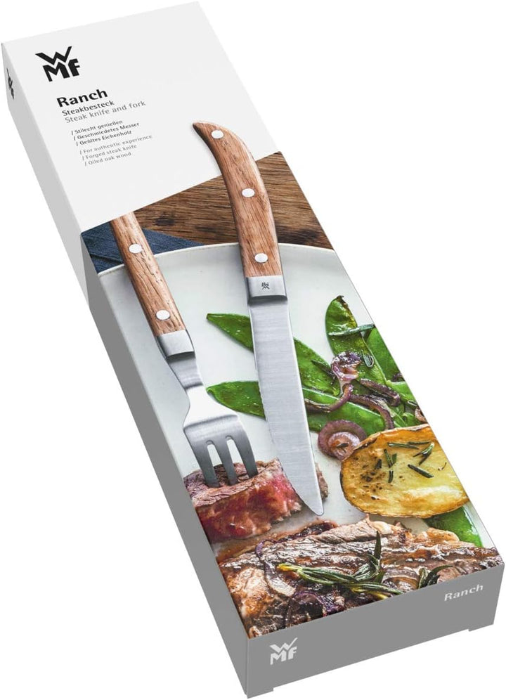 WMF Ranch Steakbesteck für 1 Person, Steakgabel, Steakmesser, Spezialklingenstahl geschmiedet, Croma