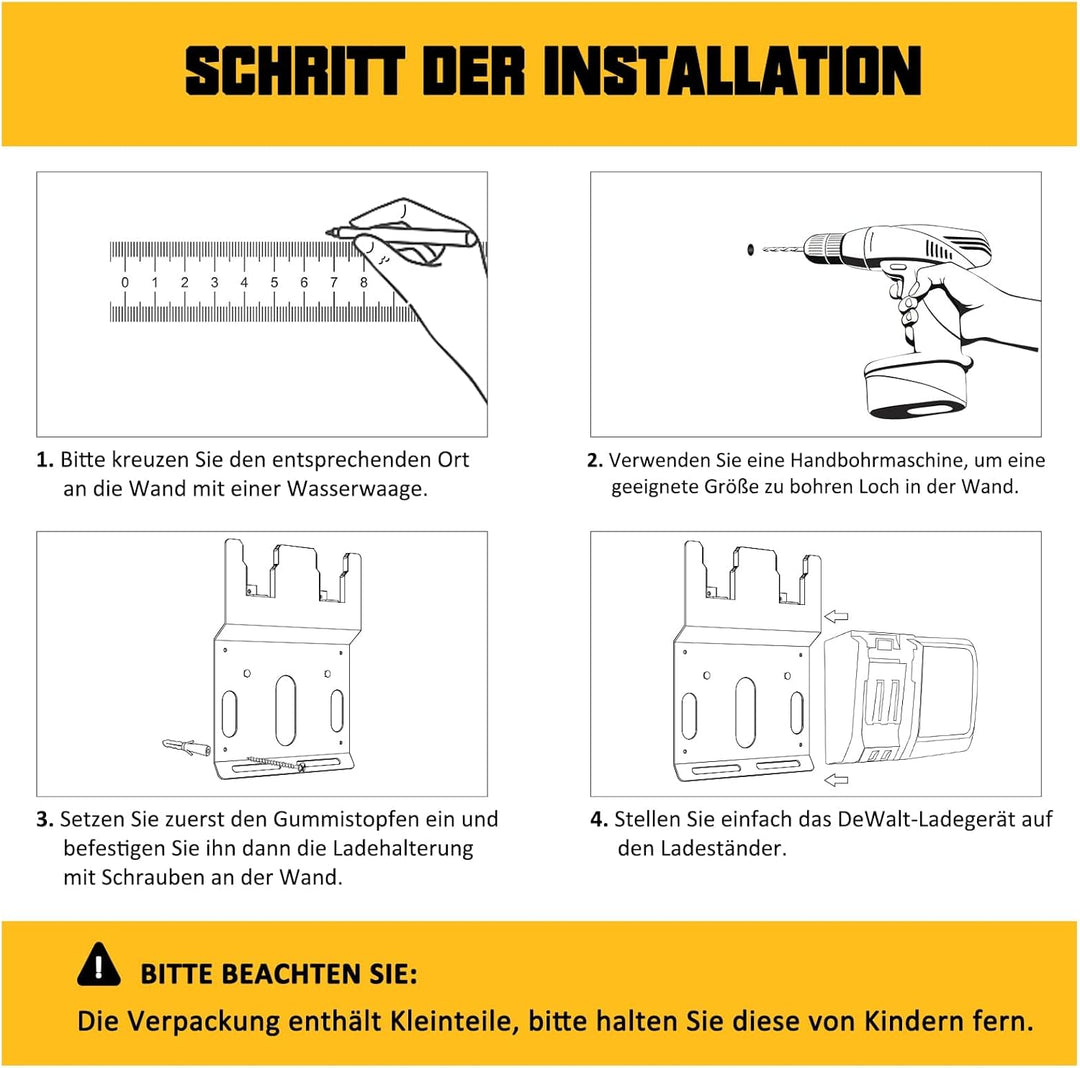 JYiuog Wandhalterung für DeWalt 20V Akku und DCB112 Ladegerät, robuster Metall Schwarz 2 Akkuhalter