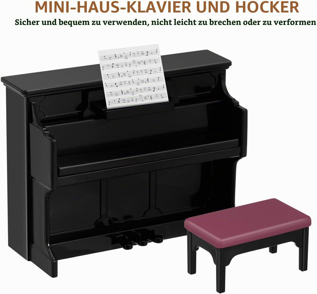 HANABASS 1 Satz Miniatur Klavier mit Hocker, Simulative Piano Modell für Puppenhaus Dekoration Handg