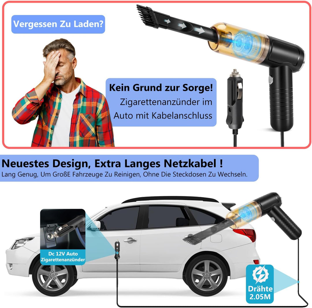 2024 Letzte Version Autostaubsauger, 25000pa Kabellos Handstaubsauger Akku,Mini Staubsauger 12V DC 2