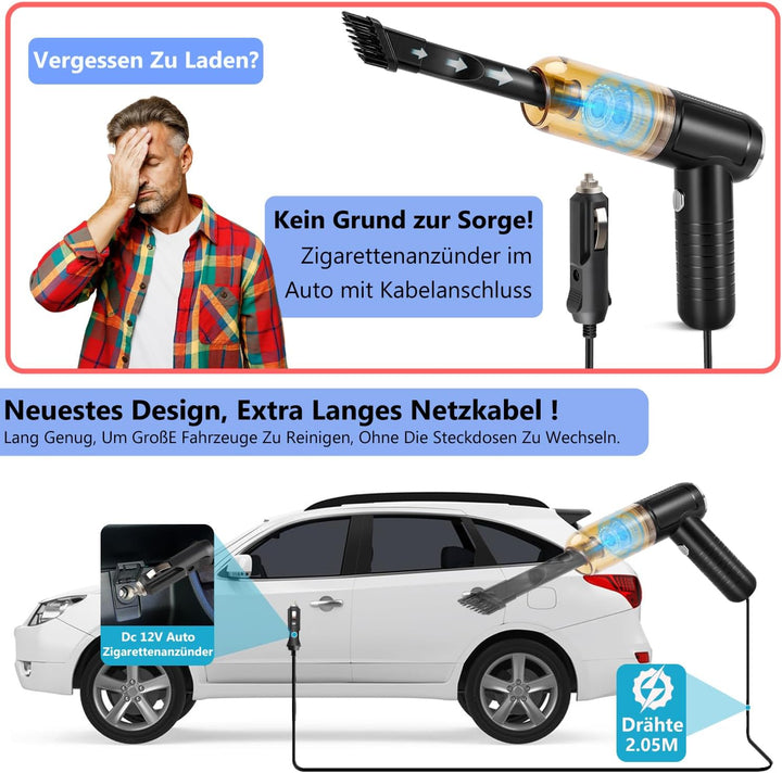 2024 Letzte Version Autostaubsauger, 25000pa Kabellos Handstaubsauger Akku,Mini Staubsauger 12V DC 2
