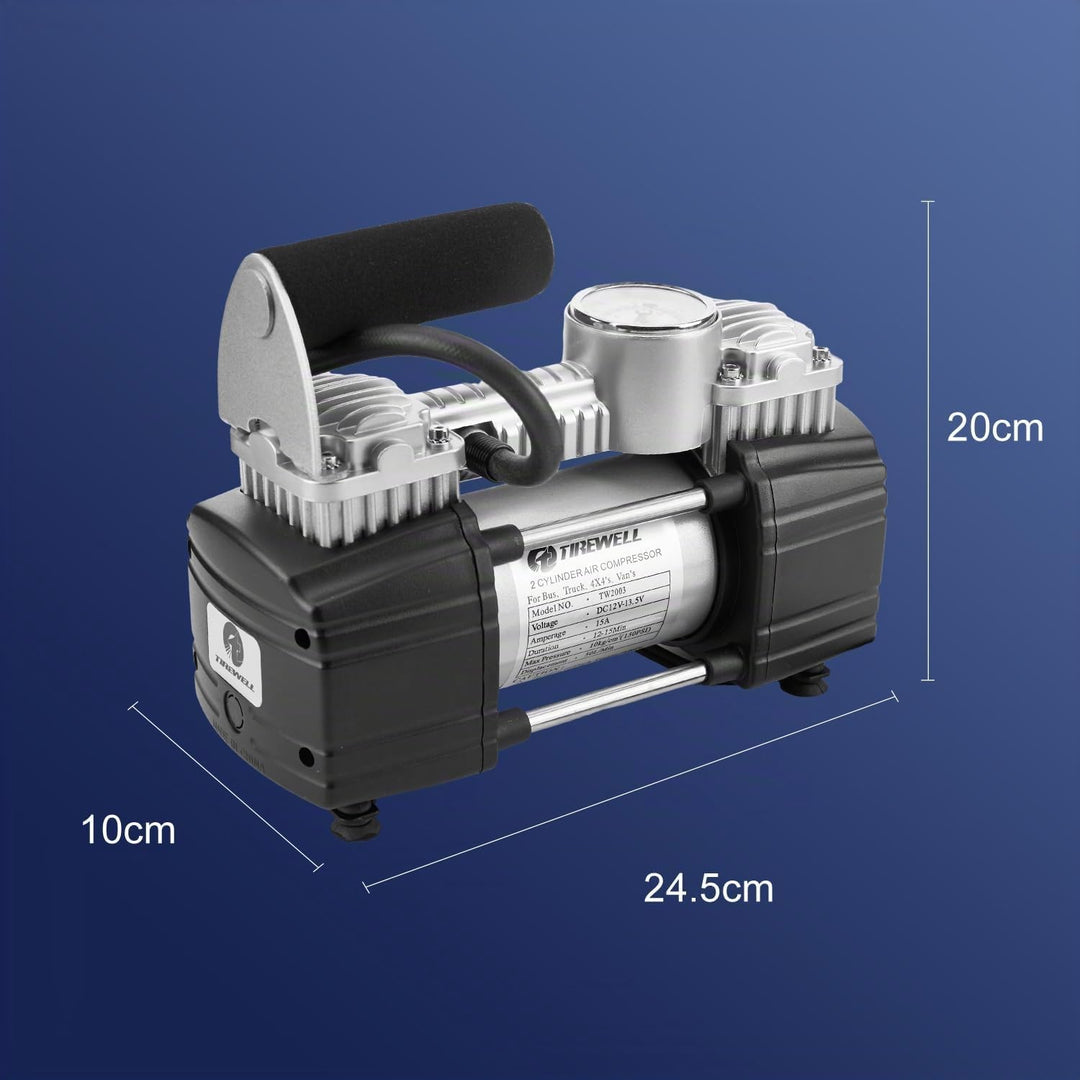 TIREWELL 12 V Reifenfüller - Heavy Duty Double Zylinder Direct Drive Metall Pumpe 150PSI, Air Kompre