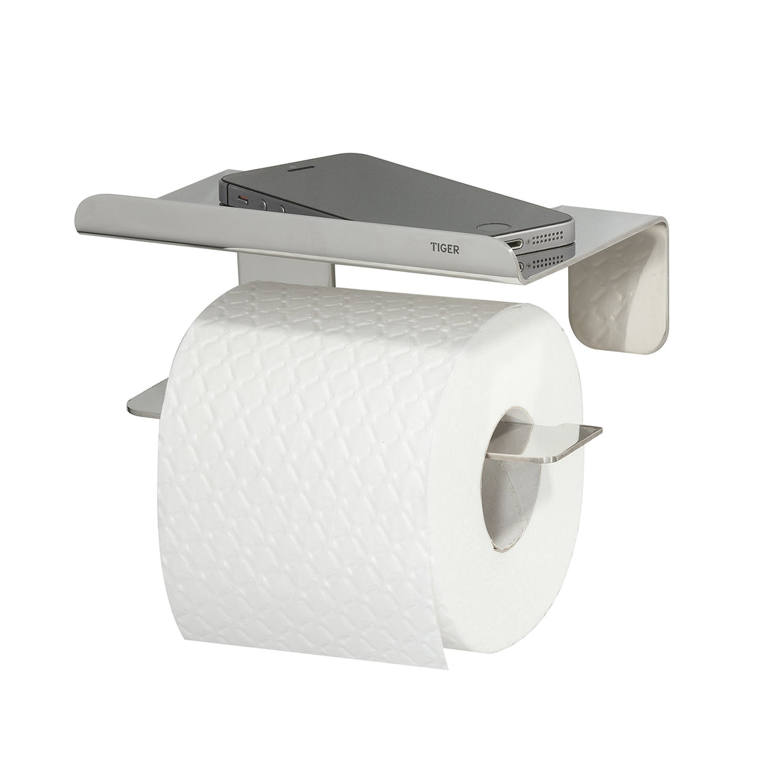 Tiger Colar Toilettenpapierhalter mit Ablage zum Kleben, mit integrierter Klebefolie zur Montage ohn