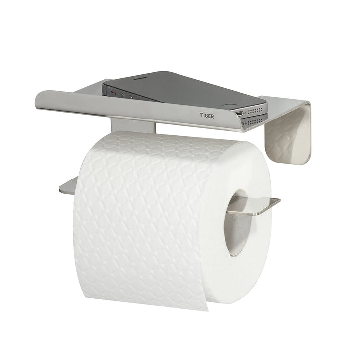 Tiger Colar Toilettenpapierhalter mit Ablage zum Kleben, mit integrierter Klebefolie zur Montage ohn