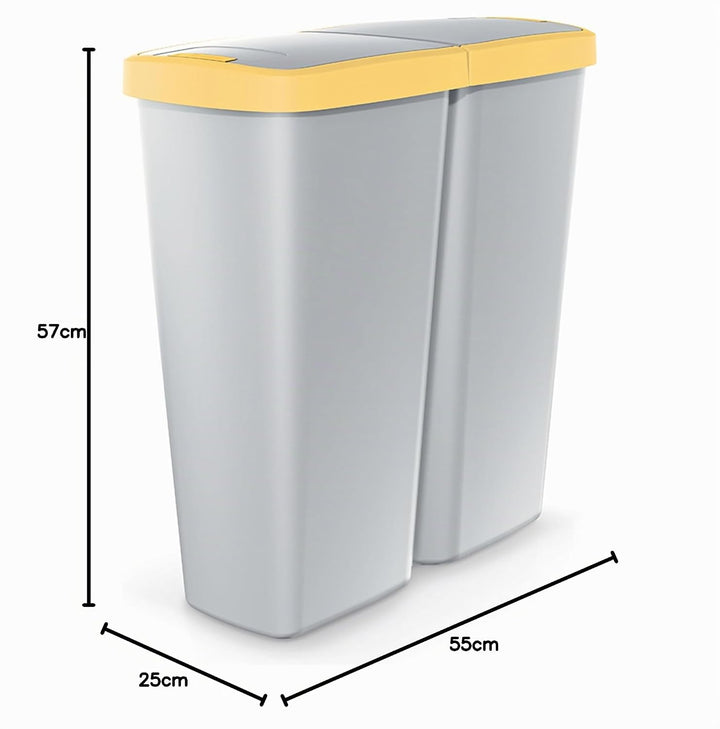 Monzana® Mülleimer Küche 50L 2 Fächer mit Deckel Druckknopf Abfalleimer Büro Papierkorb Biomüll Gelb