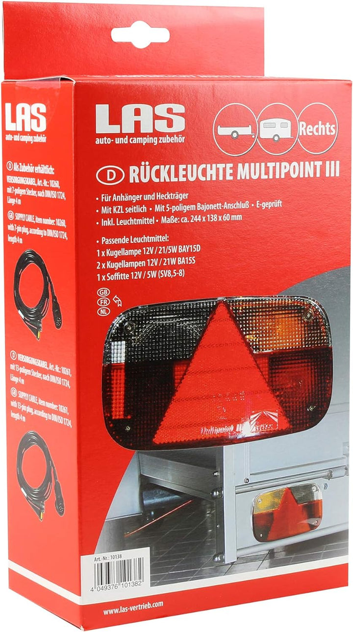 LAS 10138 Rückleuchte Anhänger MULTIPOINT 3, Rechts, mit seitlicher Kennzeichenbeleuchtung, Rechts