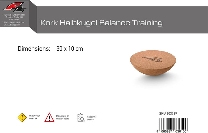 F2 Balance Board Kork Halbkugel 30x10 cm Modell 2024/25 – Gleichgewichts Trainer für Kinder und Erwa