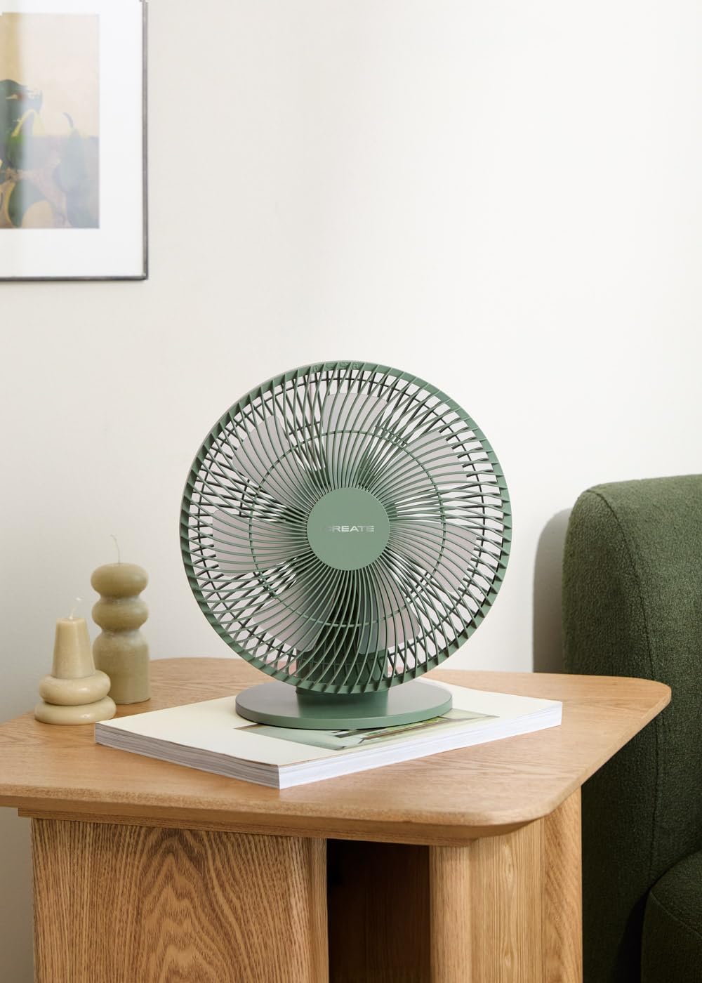 CREATE Air Dual Compact Tisch- und Wandventilator mit wiederaufladbarem Akku, Salbeigrün / leise, 2-