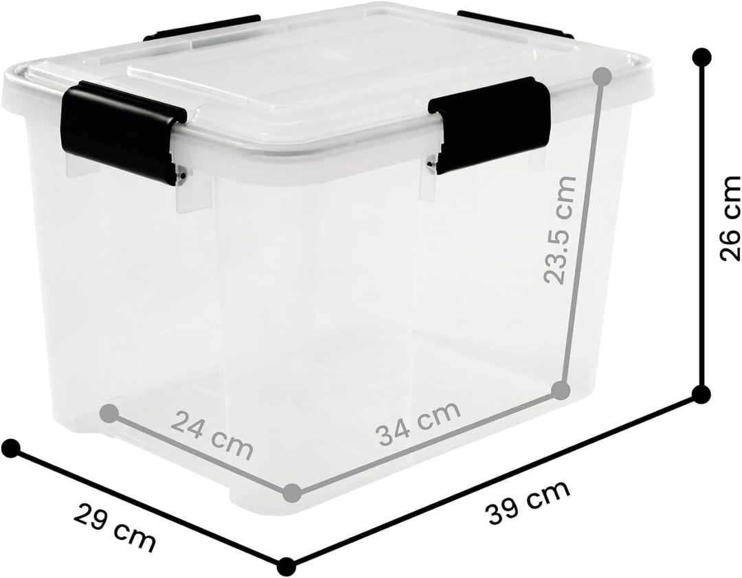 Iris Ohyama, 3er-Set luftdichte Aufbewahrungsboxen, 20 L, mit Clips, stapelbar, Garage, Keller, Dach