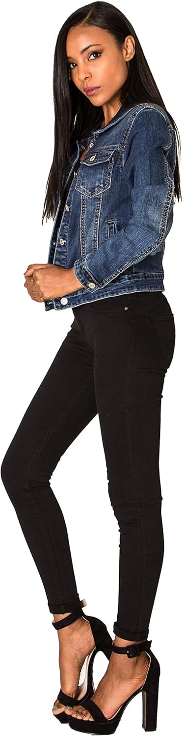 Nina Carter Damen Slim Fit Jeansjacke Übergangsjacke Leichte Skinny Stretch Jacke Denim Casual M Dun