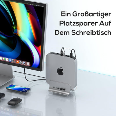 PULWTOP Mac Mini Hub,5-in-1 USB C Hub Adapter,Mac Mini-Ständer,Unterstützt M.2 NVMe SSD-Erweiterung,