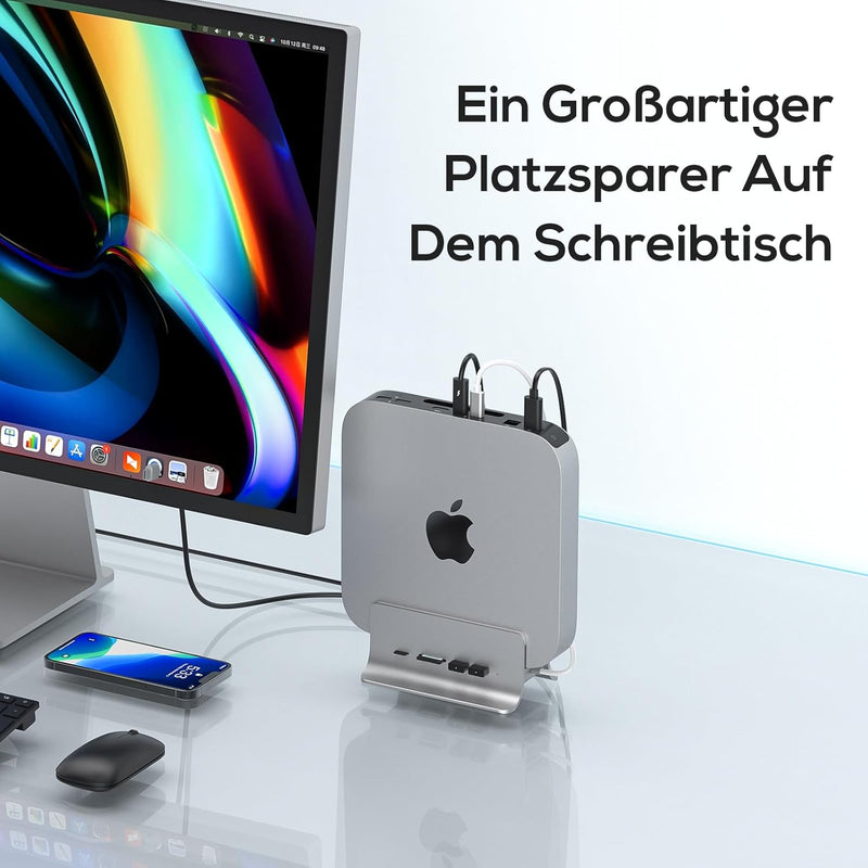 PULWTOP Mac Mini Hub,5-in-1 USB C Hub Adapter,Mac Mini-Ständer,Unterstützt M.2 NVMe SSD-Erweiterung,