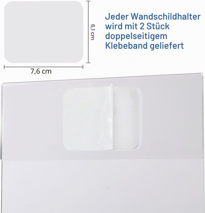 A4 Acryl-Wandschildhalter [6 Stück] Klar A4 selbstklebend Plexi Schild Halter mit 3M Klebeband für W