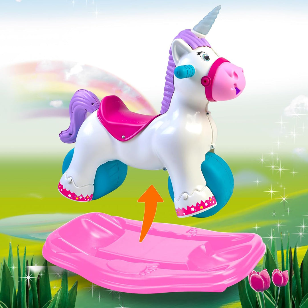 FEBER Baby Einhorn Lauflernhilfe in Einhornform, 2-in-1 Lauflernhilfe und Wippe, mit Wieh- und Tromp