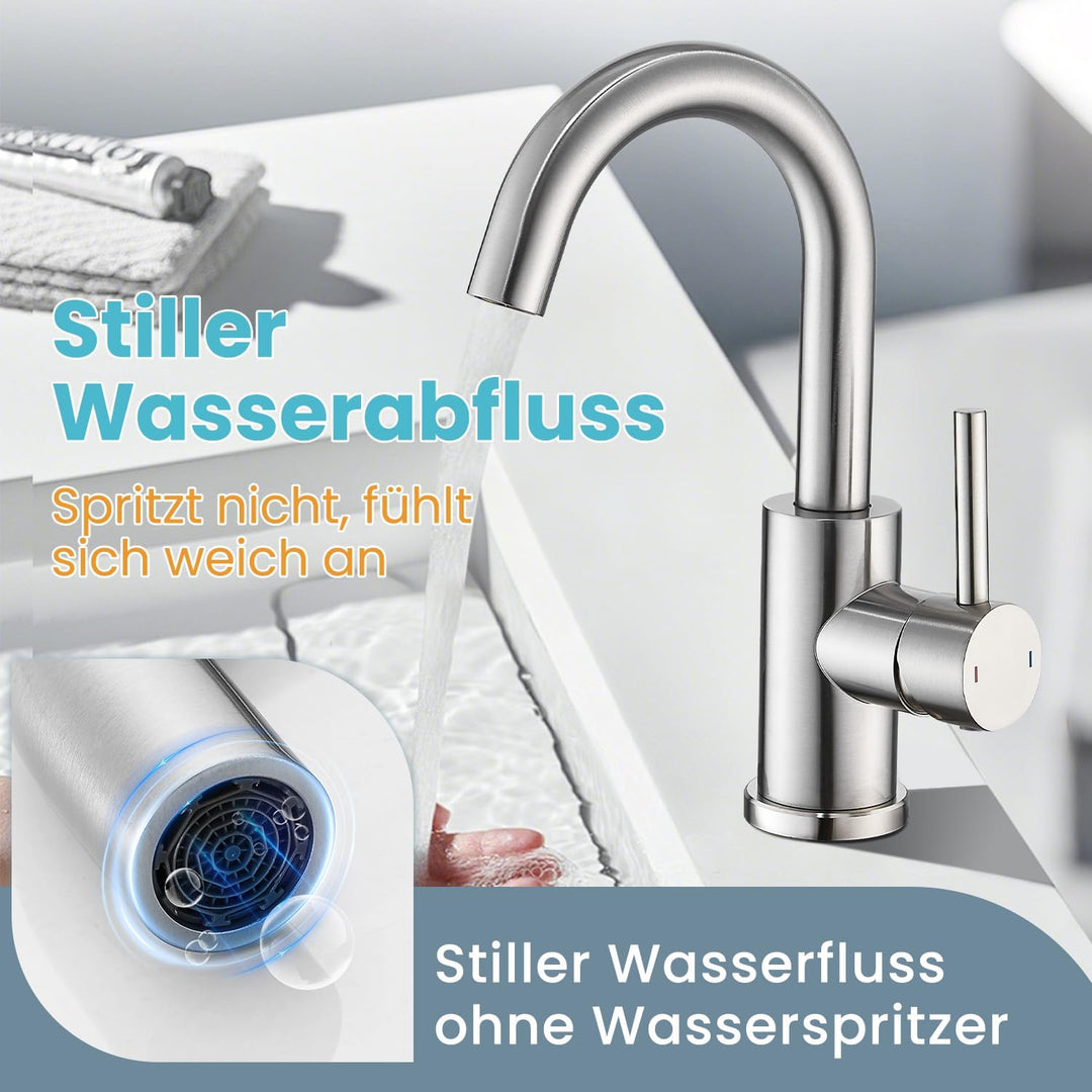 Wasserhahn Bad,Badarmatur/Küche Klein,360°drehbar,Einhebelmischer,Edelstahl Waschbeckenarmatur Gebür