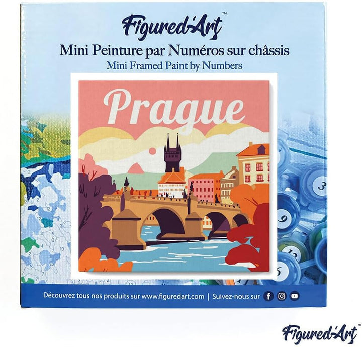 Figured'Art Mini Malen Nach Zahlen Erwachsene Mit Rahmen 20x20cm Kleines Format - Reiseplakat Prag -