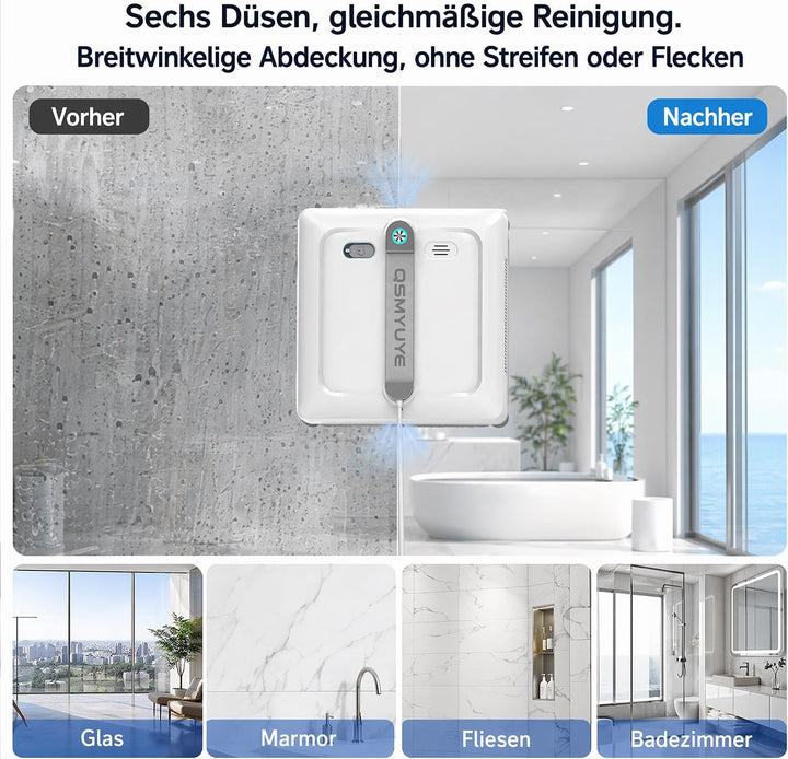 Fensterputzroboter, 9000Pa, Doppelwalzenbürste, für alle Fenster Weiss, Weiss