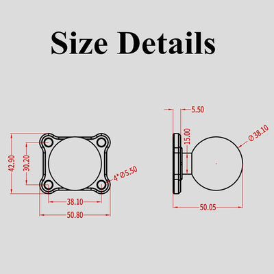 BRCOVAN 1,5'' Kugelhalterung mit Aluminiumlegierung 4-Loch-AMPS Quadratische Plattenbasis, Kompatibe