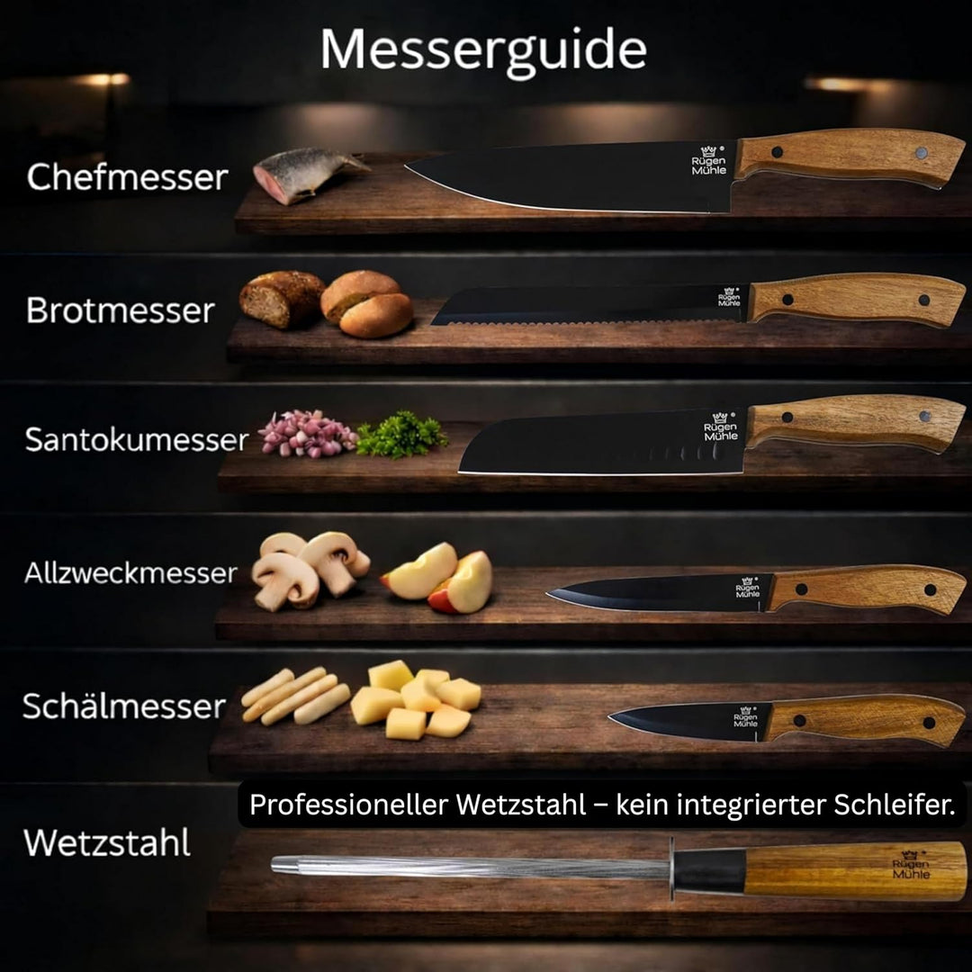 DER ORIGINAL Premium Design Messerblock, 7-teilig, Akazien Echtholz, Edelstahl, Rostfrei, Messerset,