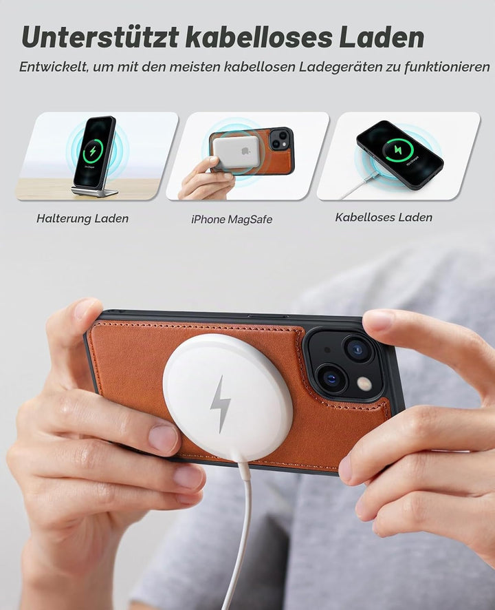 OCASE iPhone 15 Plus Hülle(2in1) Leder Stossfestes Case [Abnehmbare magnetische Hülle] [Kabelloses L