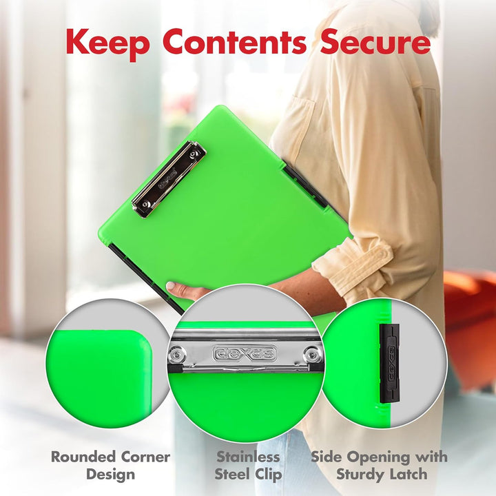 Dexas 3517-807 Slimcase 2 Klemmbrett mit seitlicher Öffnung, Kunststoff, neon Green, 12.5" x 9.5", n