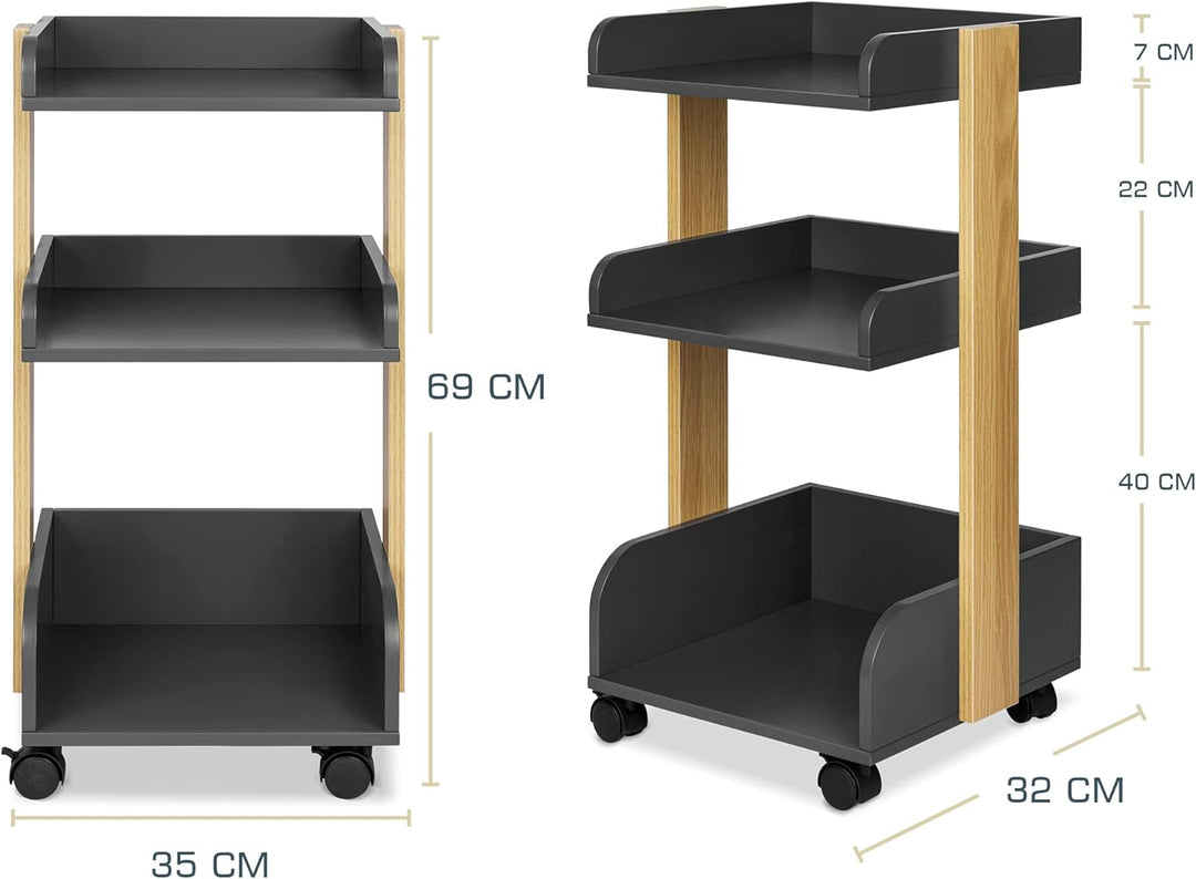 bomoe Aufbewahrungswagen mit Rollen 69 cm hoch – FSC® Holz Rollwagen Badezimmer Büro Küchenwagen Ant