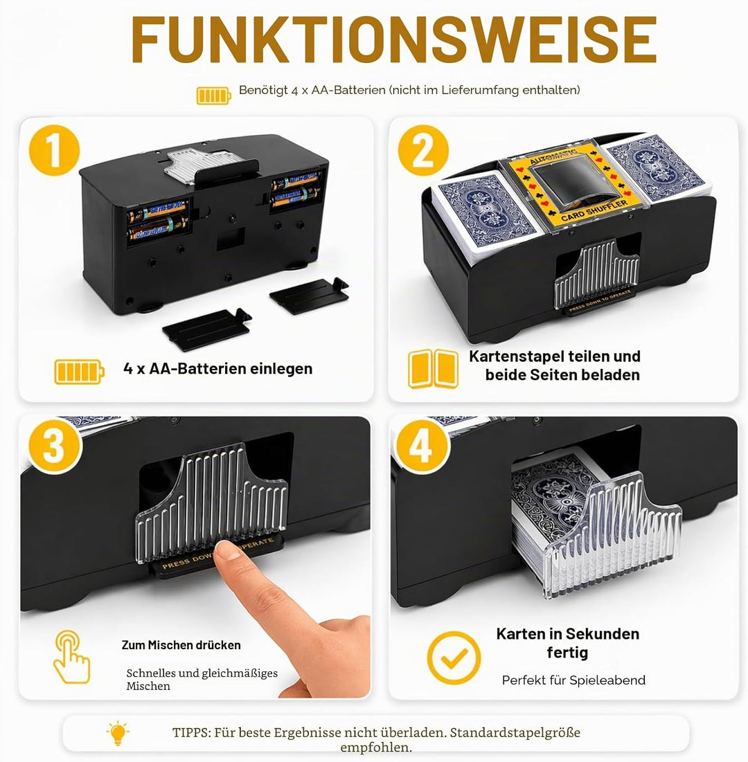 Kartenmischmaschine Elektrische für 1-2 Decks, Automatischer Kartenmischer für UNO, Poker, Skyjo, Sk