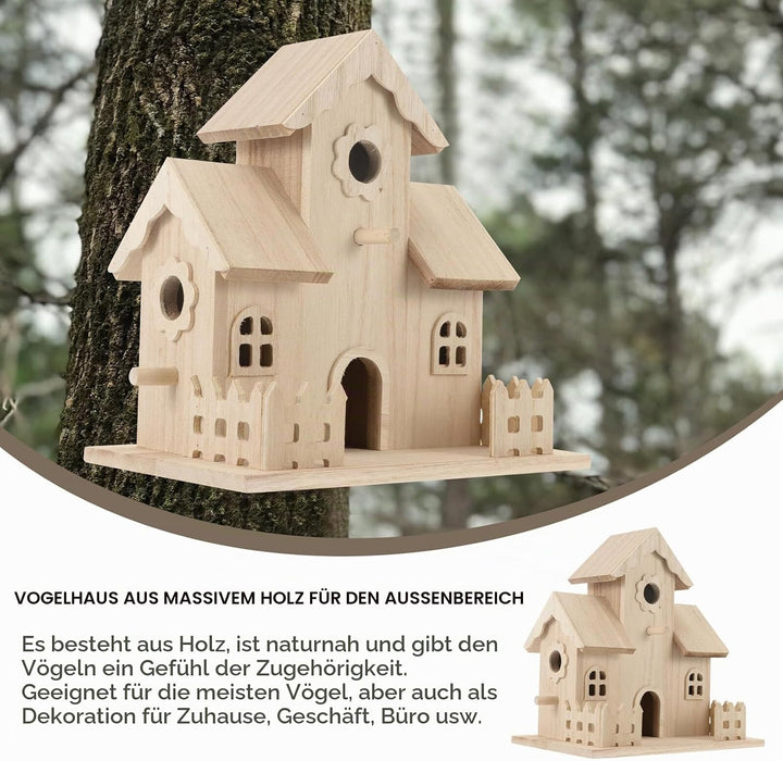 DOITOOL Holz Vogelhaus Nistkasten für Kleine Vögel mit Natürlichem Filigranem Nest Wetterfestes Gart