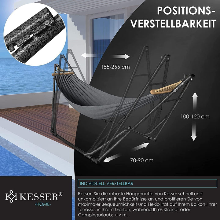 KESSER® Hängematte Vill mit Gestell Metall Faltbar verstellbar Stabiler Rahmen Indoor & Outdoor Mit