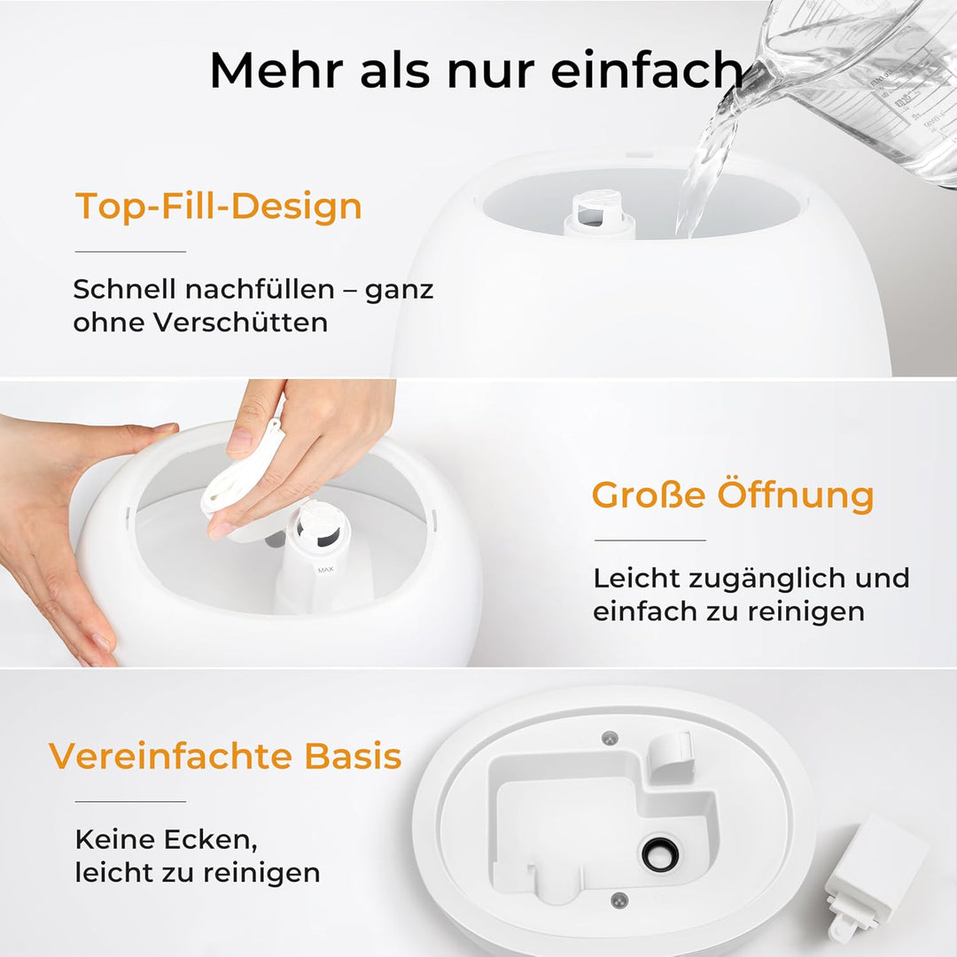 3L Luftbefeuchter Schlafzimmer mit Hygrostat, 7 Farben LED Licht & Fernbedienung, ultraleiser 20dB H