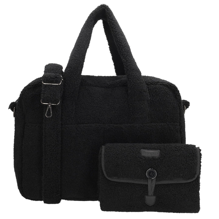 Beagles - Wickelrucksack Wickeltasche Unisex aus weichem - Schwarz | Teddystoff, Windeltasche mit Wi