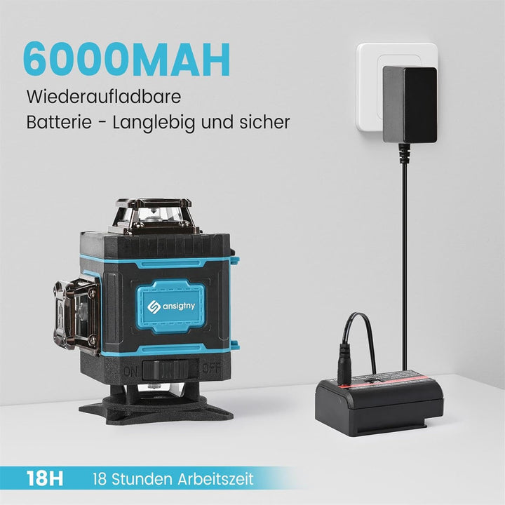 Kreuzlinienlaser mit Stativ, 4 x 360 ° Grün Laser Wasserwaage Selbstnivellierend 4D 16 Linienlaser f