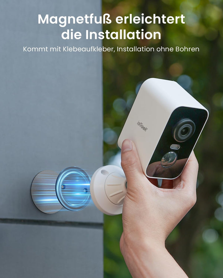 ieGeek 2K Überwachungskamera Aussen Akku mit Magnetische Montage, WLAN Kabellose Überwachungskamera